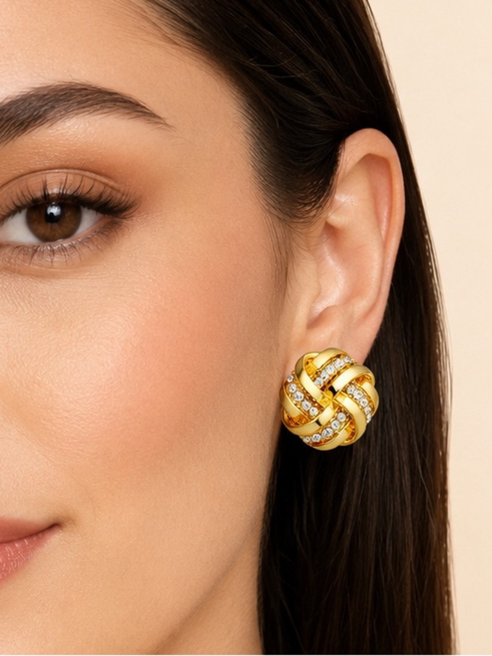 Vintage Gold Crystal Knot Statement Earrings - Picture 4 of 4